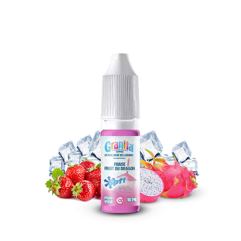 Flacon du e-liquide Fraise Fruit du dragon 10ml de la gamme Granita Soft de Alfaliquid