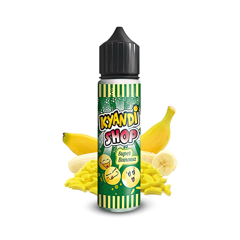 Eliquide Super Banana de la gamme française Kyandi Shop : e-liquides goûts gourmands bonbons et chewing-gums.