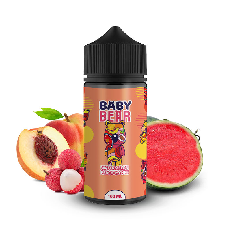 Eliquide Watermelon Peach Lychee 100ml de la marque française de e-liquides Baby Bear.