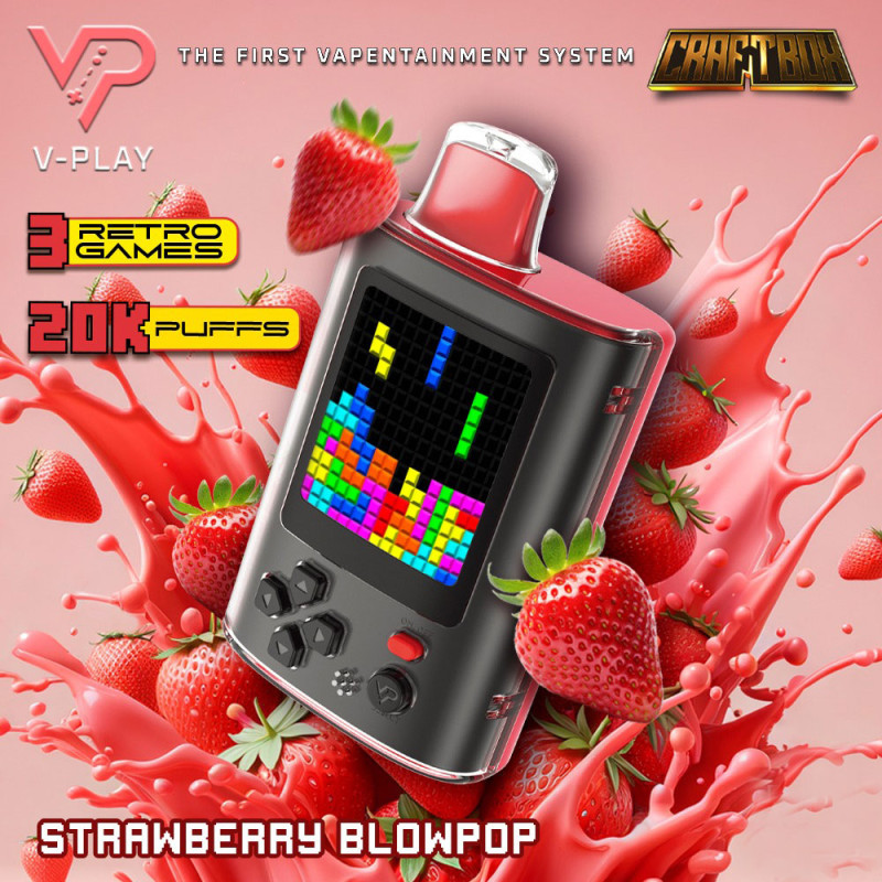 Cigarette électronique jetable V-Play Strawberry BlowPop 20000 Puffs - CraftBox