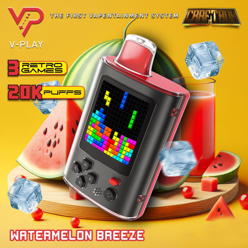 Cigarette électronique jetable V-Play Watermelon Breeze 20000 Puffs - CraftBox