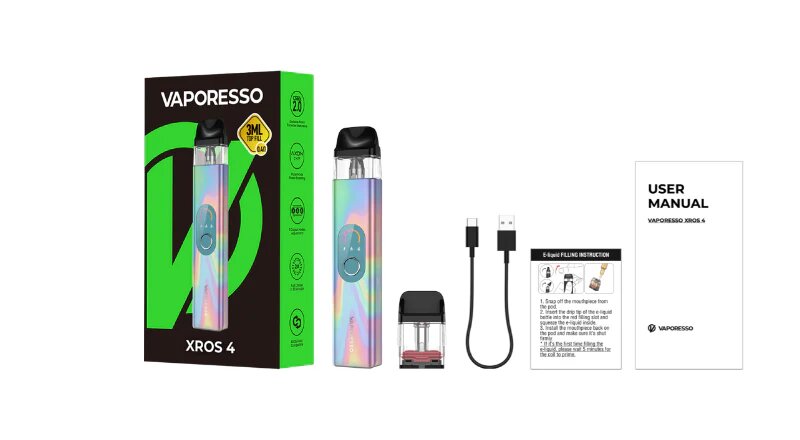 Contenu du packaging du kit Pod Xros 4 de la marque Vaporesso.