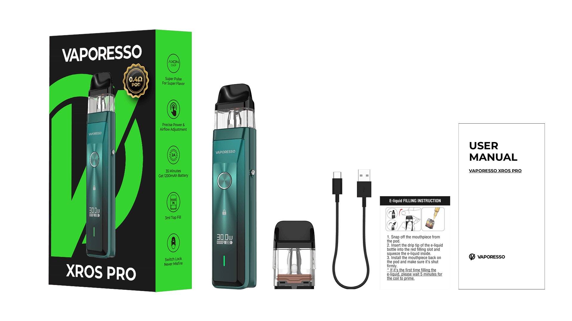 Contenu du packaging du kit Pod Xros Pro de la marque Vaporesso.